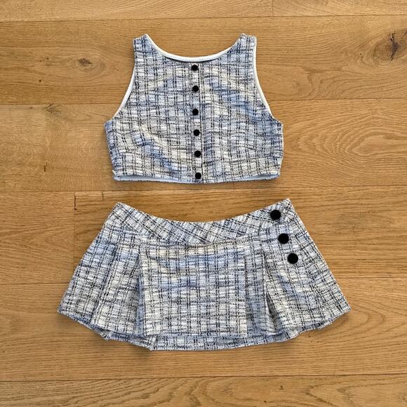 Mimi Muse - Camille Tweed Crop Top & Pleated Mini Skirt in Gray White & Black - Picture 1 of 6